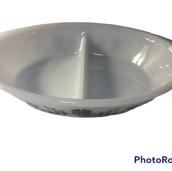 Vintage Milk Glass blue floral divided dish - Picture 9 of 9